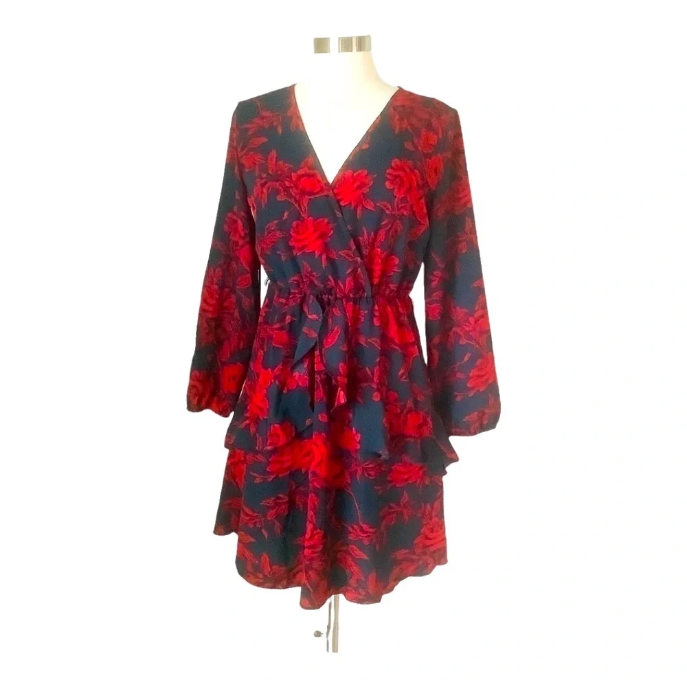 NEW Women Dress V Neck Floral Mini Party Dress M - Picture 1 of 14